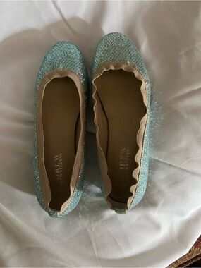 Andrew Stevens Glitter Ballet Flats in Light Blue with Beige Trim